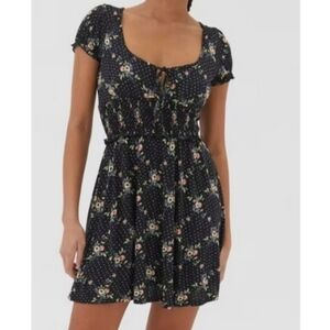 UO Charlie Knit Floral Puff Sleeve Dress